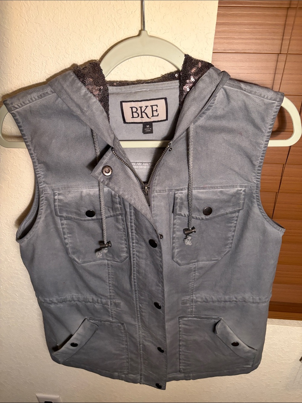 BKE Hooded Sleeveless Utility Vest in Faded Gray - Picture 1 of 9